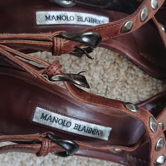 Manolo Blahnik ningia rich Brown Studded Strappy Pump sandals size 37 - Picture 9 of 15